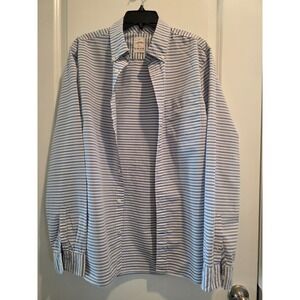 Men's sz L Gap Lived-In Blue Striped Button Down Shirt 100% Cotton‎ Long Sleeve